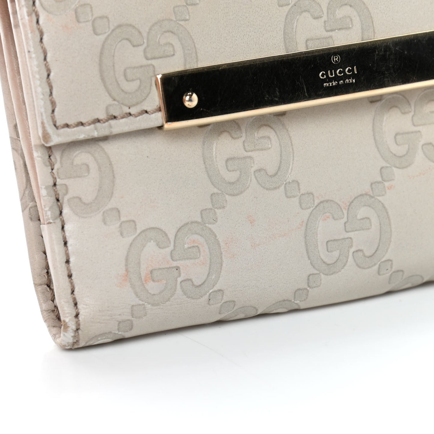 Guccissima Margaux Calfskin Metal Bar Compact Wallet Mystic White