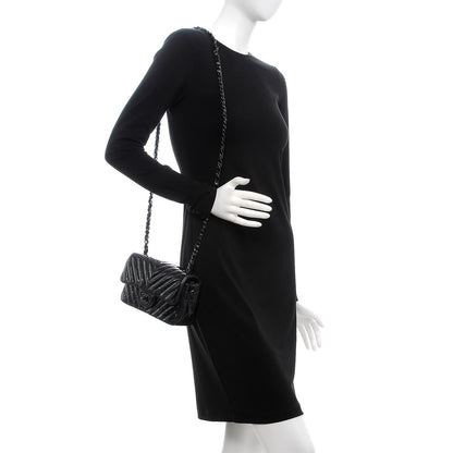 Chanel Patent Metallic Crumpled Calfskin Chevron Quilted Mini Rectangular Flap So Black 2 of 11