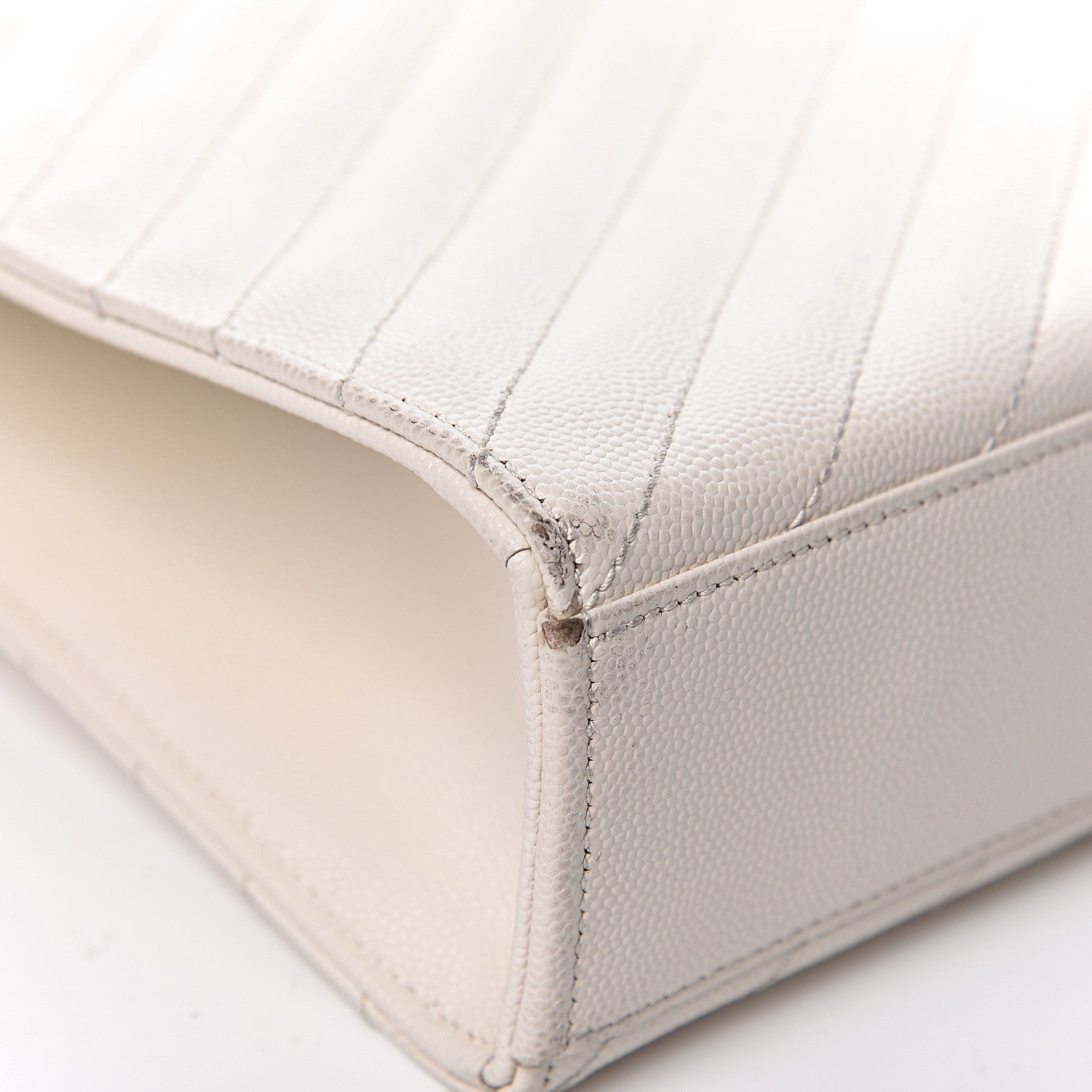 Saint Laurent Grain De Poudre Matelasse Chevron Large Monogram Satchel White 11 of 17
