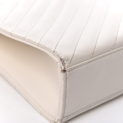 Saint Laurent Grain De Poudre Matelasse Chevron Large Monogram Satchel White 11 of 17