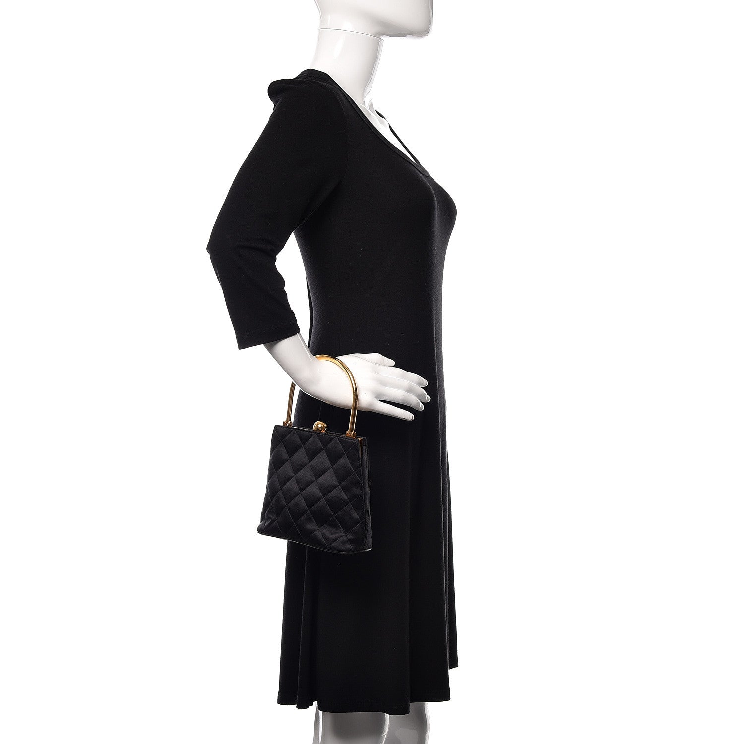 Chanel Satin Quilted Evening Bag Black 2 of 16