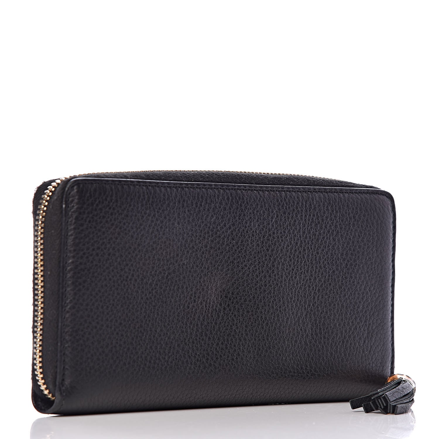 Gucci Pebbled Calfskin Bamboo Tassel Zip Around Wallet Black 3 of 10