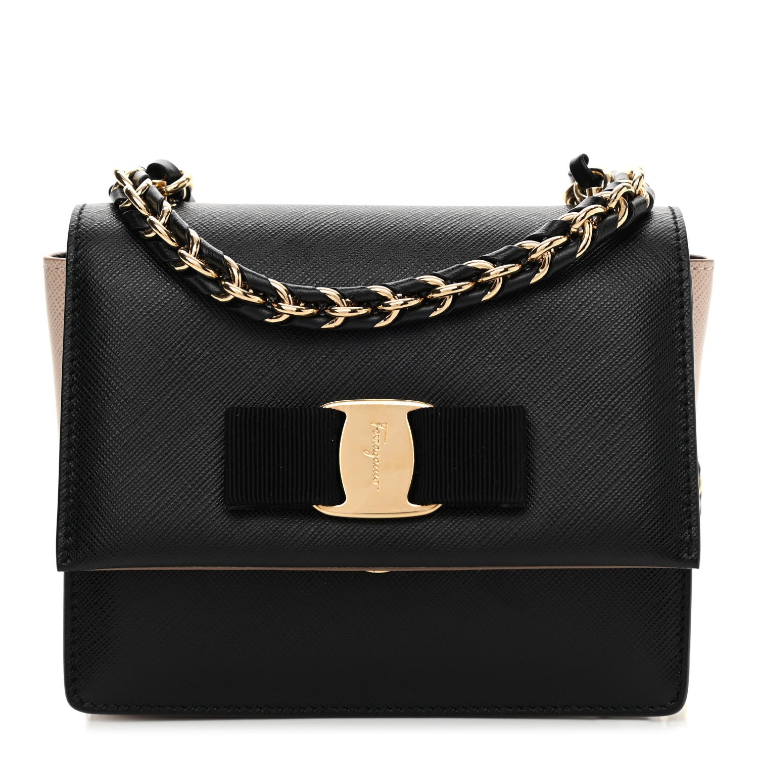 Salvatore Ferragamo Printed Calfskin Ginny Crossbody Bag Black Beige 1 of 9