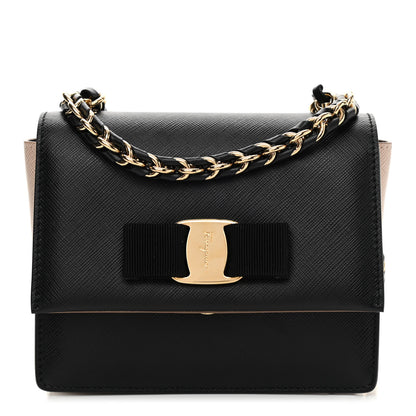 Salvatore Ferragamo Printed Calfskin Ginny Crossbody Bag Black Beige 1 of 9