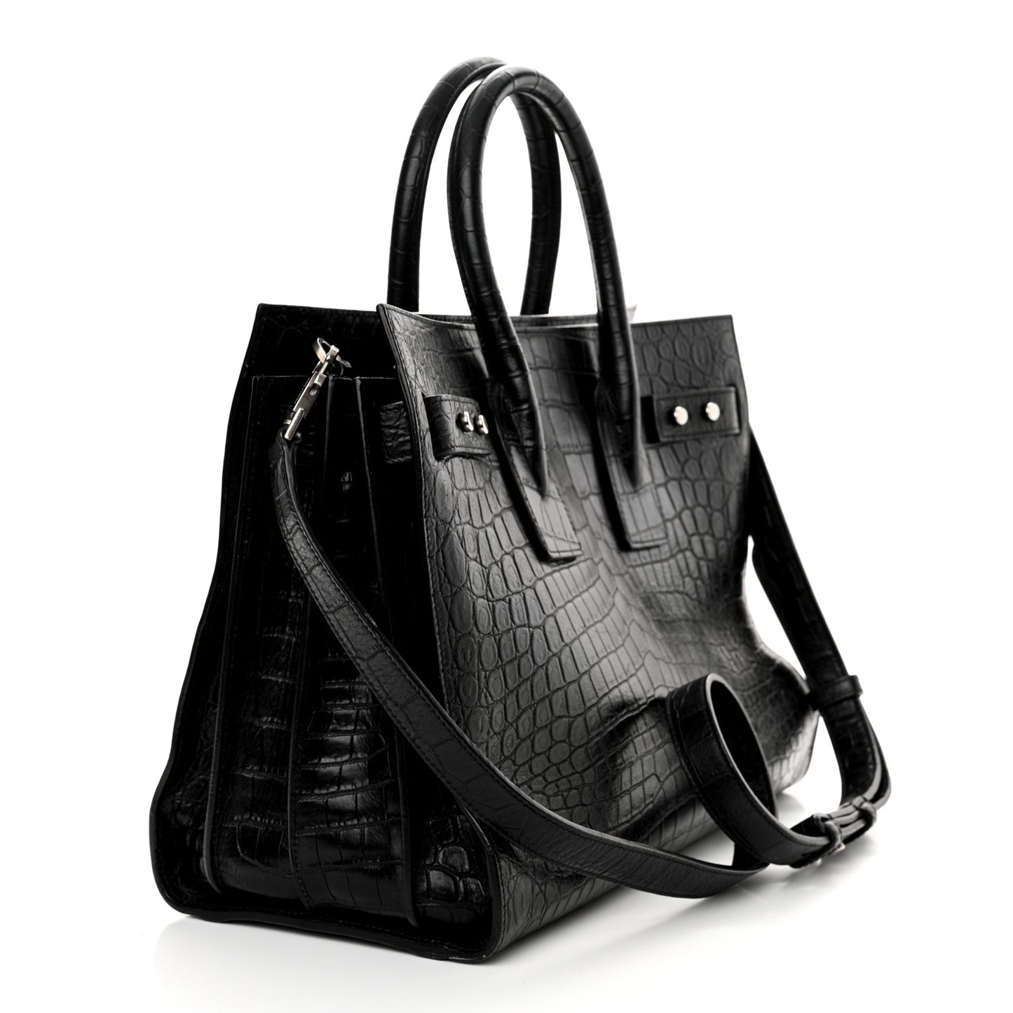 Calfskin Crocodile Embossed Small Supple Sac de Jour Black