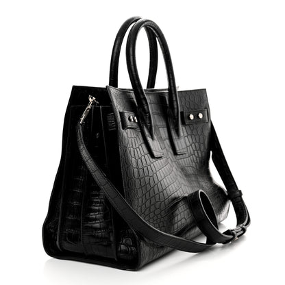 Saint Laurent Calfskin Crocodile Embossed Small Supple Sac de Jour Black 3 of 21
