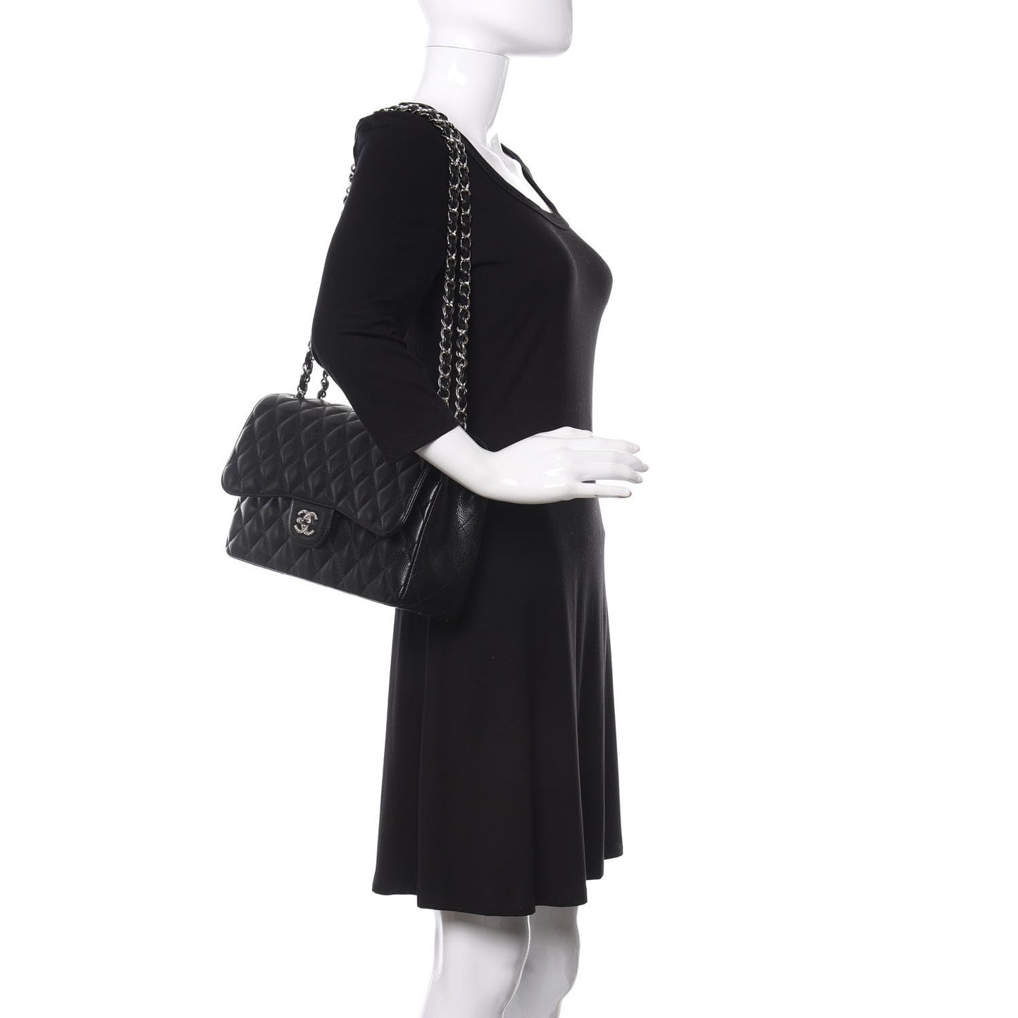 Caviar Quilted Jumbo Double Flap Black