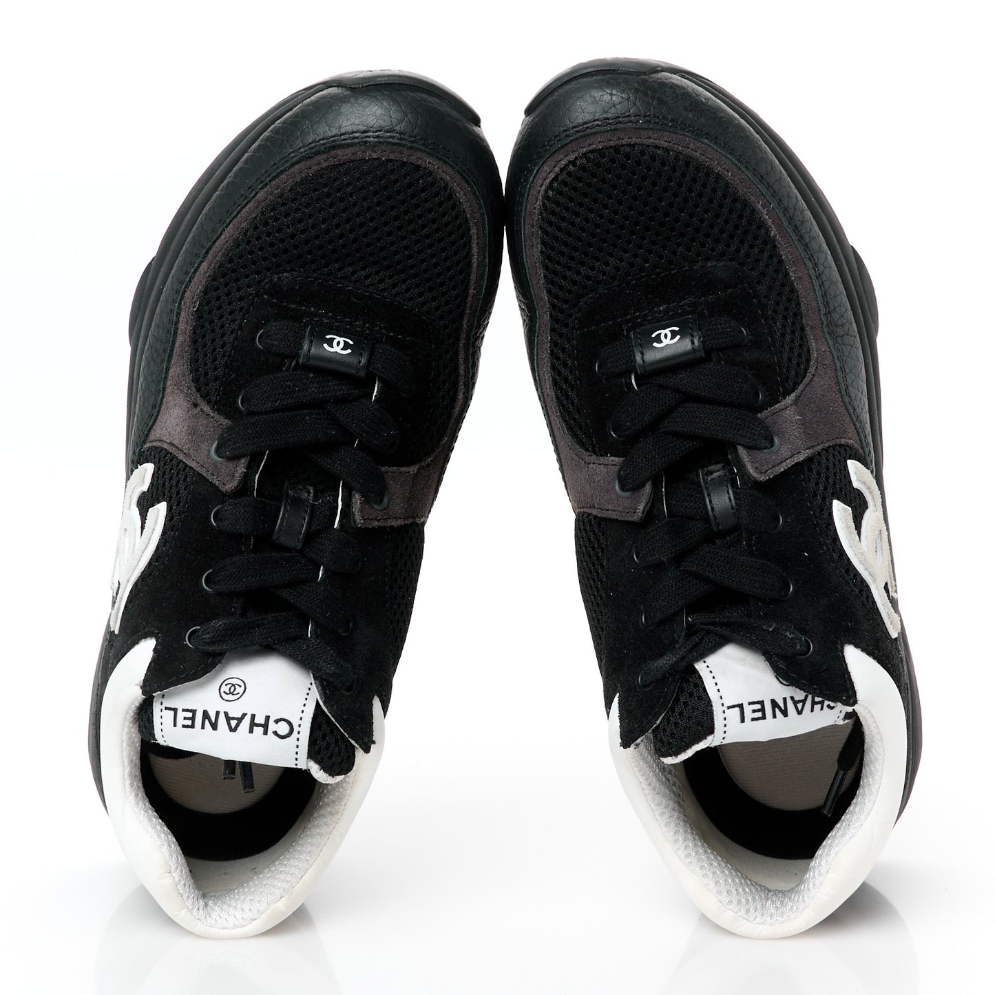 Mesh Suede Grained Calfskin Womens CC Sneakers 37.5 Black White
