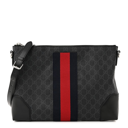 Gucci Soft GG Supreme Monogram Appia Calfskin Web East West Messenger Bag Black Grey 1 of 11