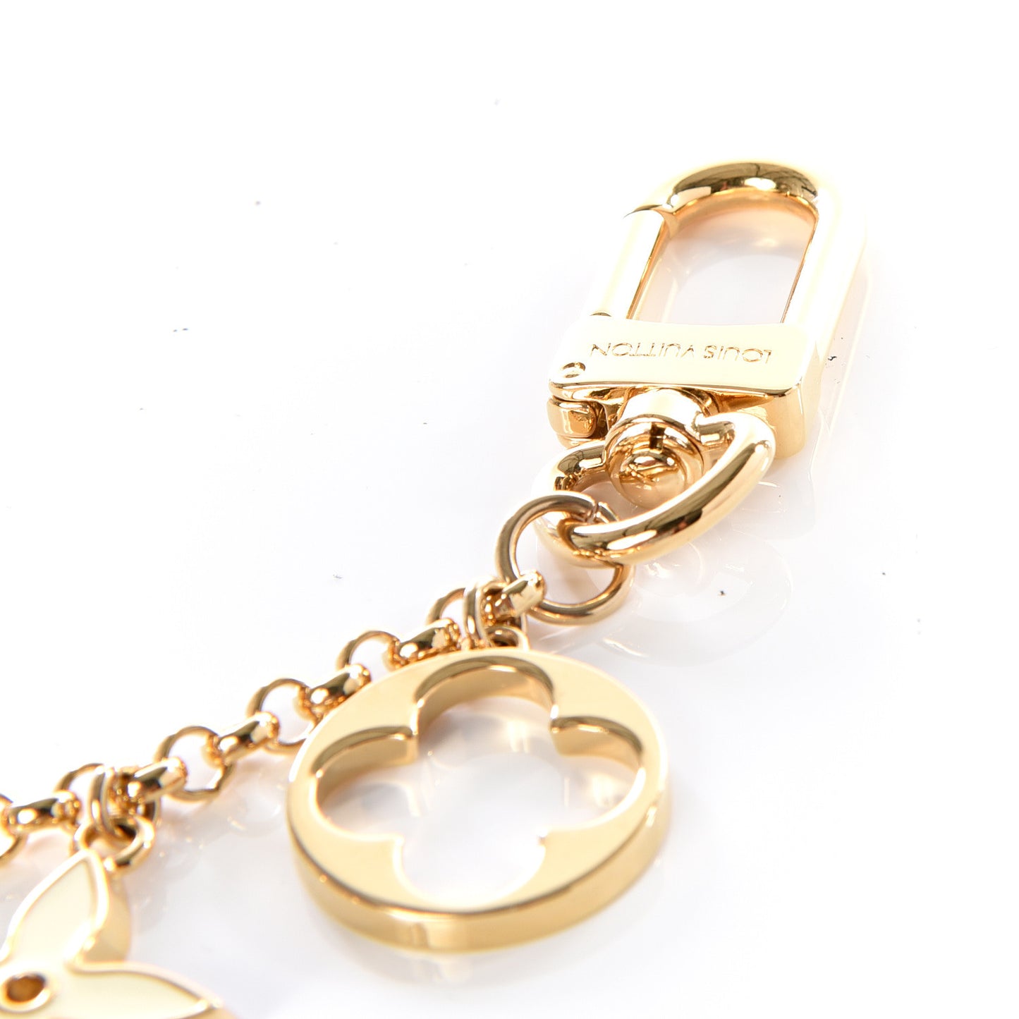 Brass Enamel Fleur De Monogram Bag Charm Chain Gold