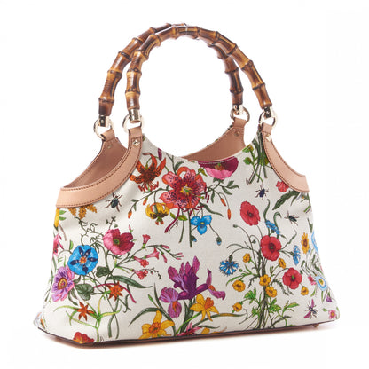 Gucci Canvas Floral Flora Bamboo Handle Bag 2 of 8
