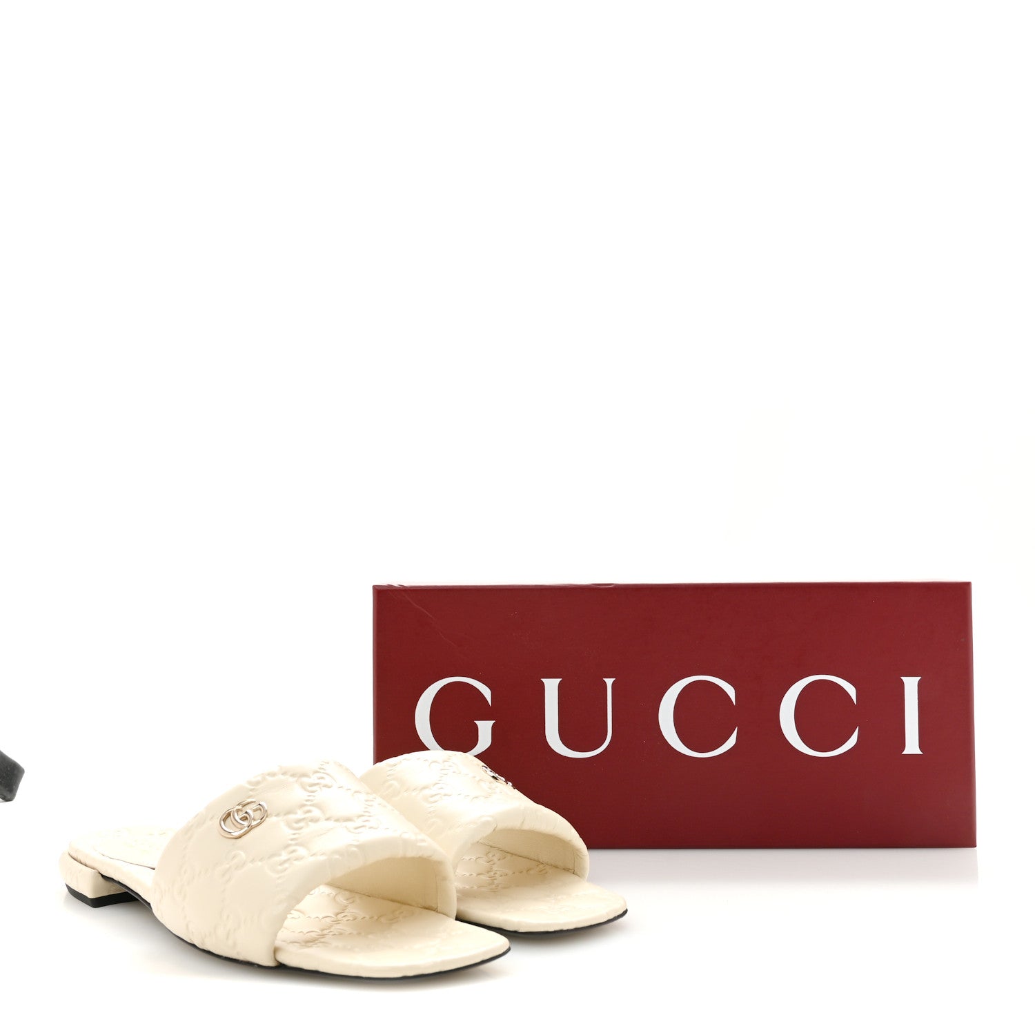Gucci Nappa Double GG Flat Slide Sandals 38.5 New Ivoire 10 of 10