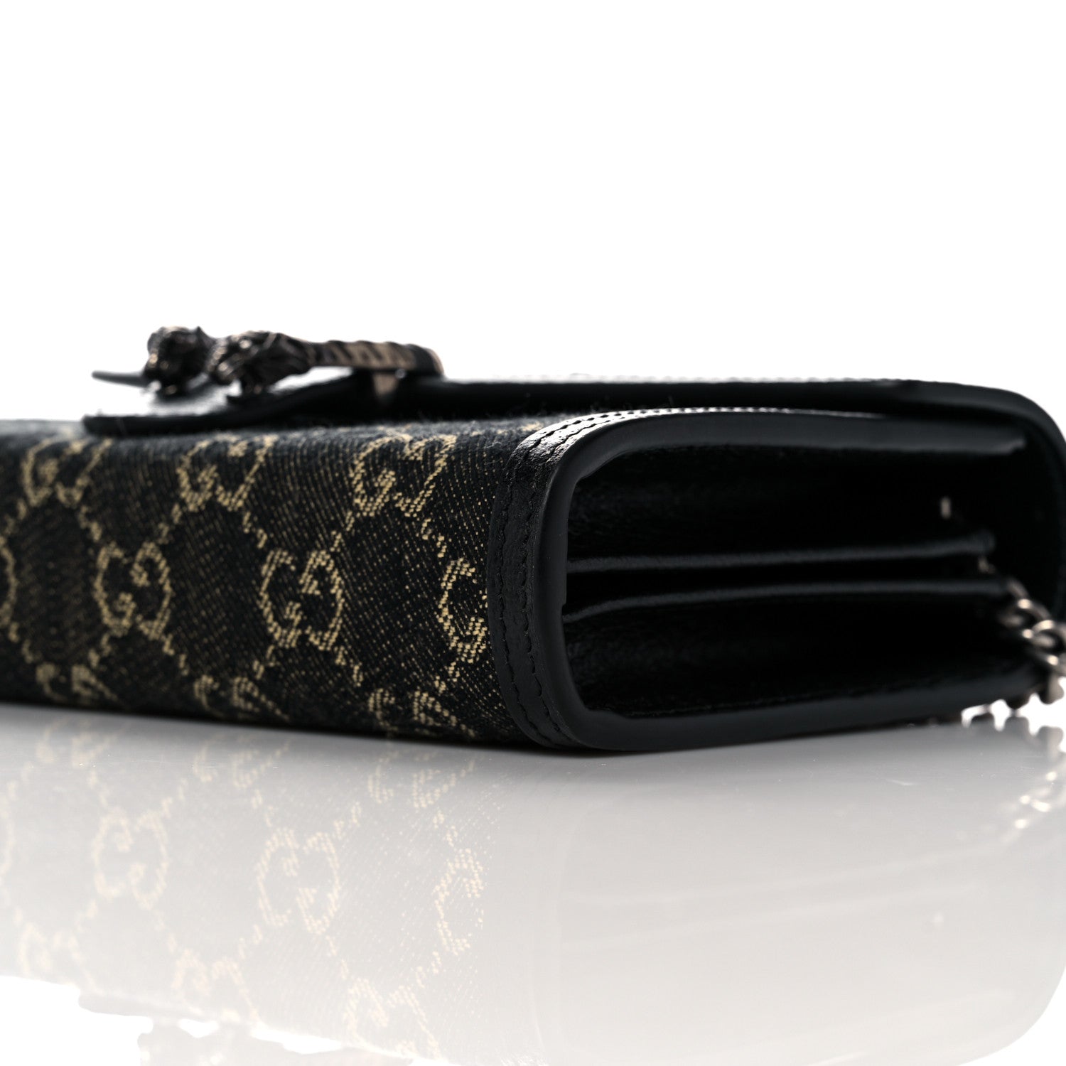 Gucci Jacquard Black Denim GG Monogram Mini Dionysus Chain Wallet Black Ivory 9 of 10