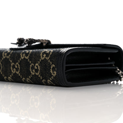 Gucci Jacquard Black Denim GG Monogram Mini Dionysus Chain Wallet Black Ivory 9 of 10