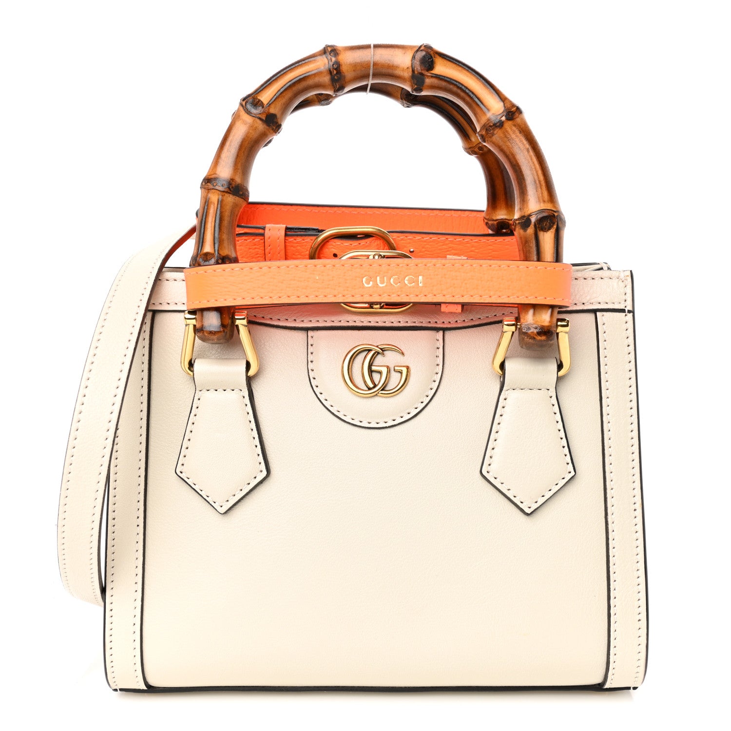 Gucci Wonka Grain Calfskin Mini Diana Tote Bag Mystic White Orange Fluo 1 of 11