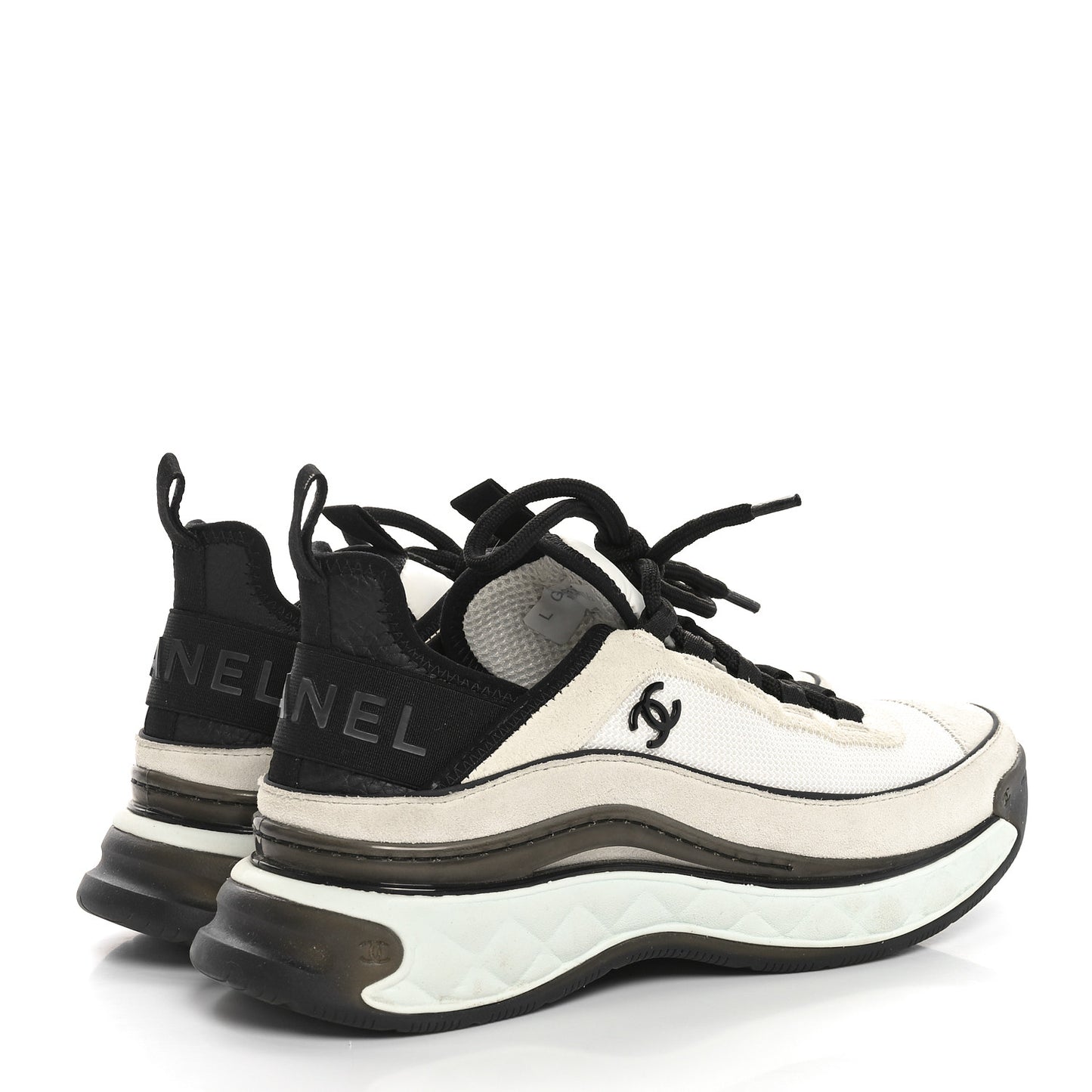 Velvet Calfskin Mixed Fibers CC Sneakers 37.5 Ivory Black