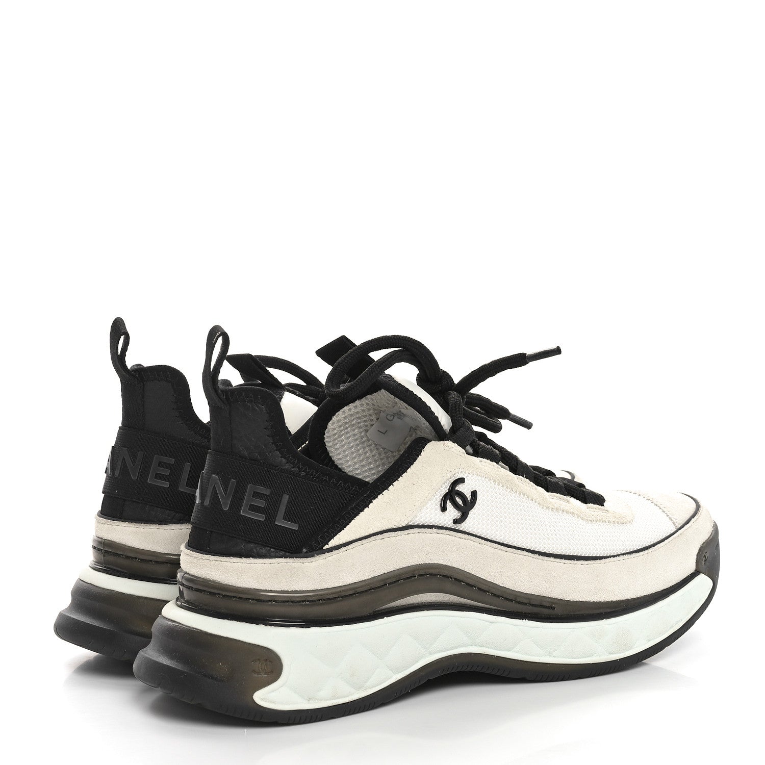 Chanel Velvet Calfskin Mixed Fibers CC Sneakers 37.5 Ivory Black 4 of 9