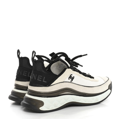 Chanel Velvet Calfskin Mixed Fibers CC Sneakers 37.5 Ivory Black 4 of 9