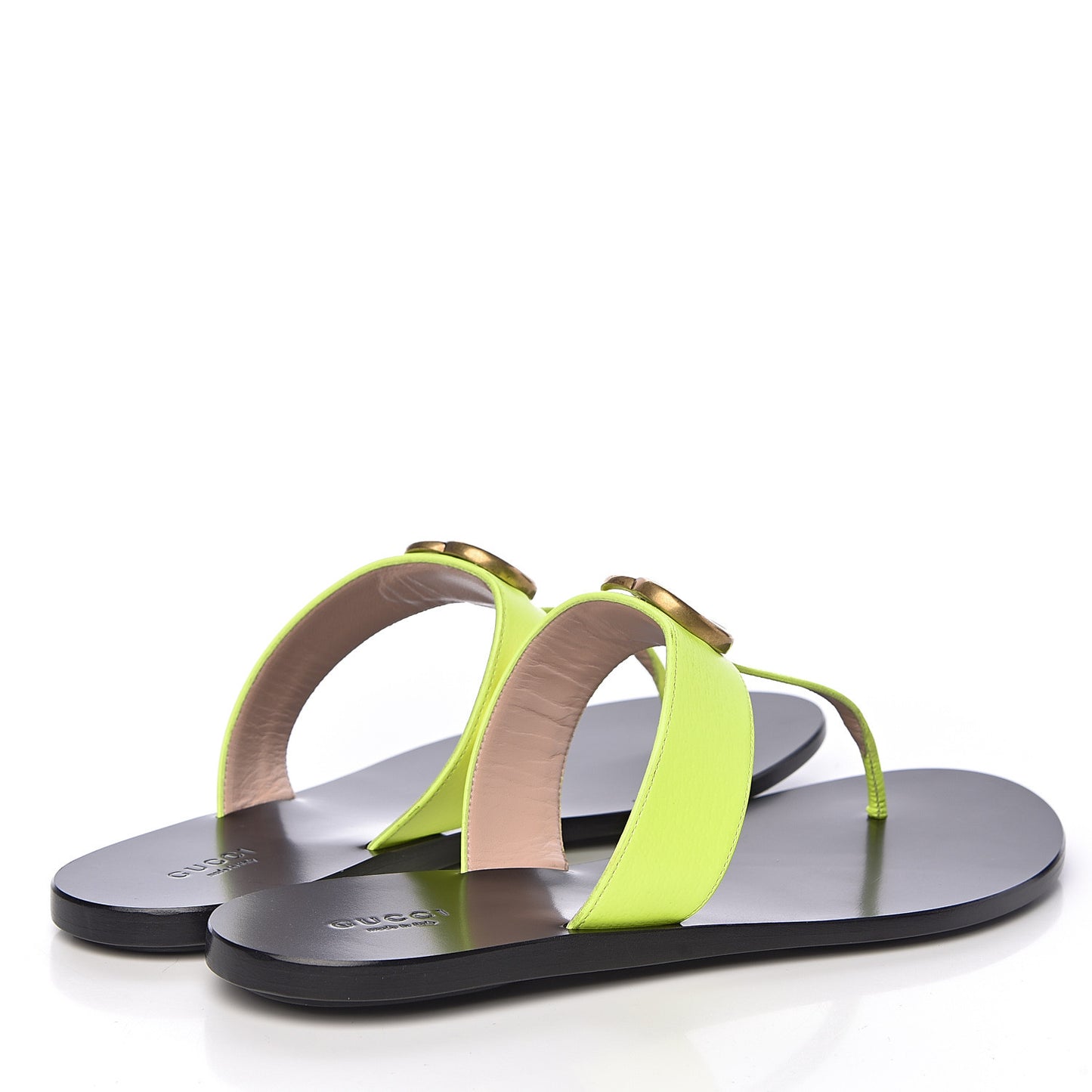 Calfskin GG Marmont Thong Sandals 40.5 Yellow Fluo