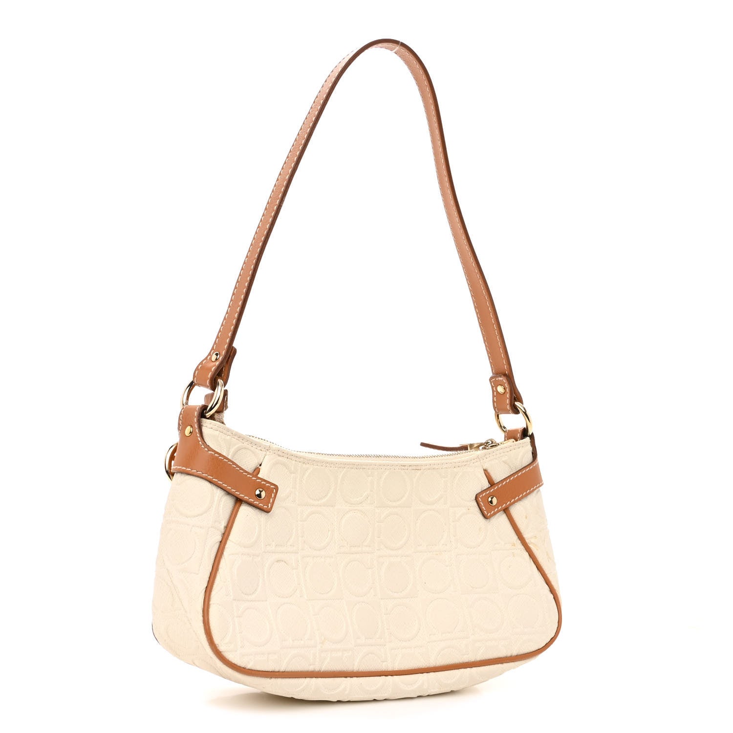Salvatore Ferragamo Calfskin Gancini Embossed Shoulder Bag Off White 3 of 12
