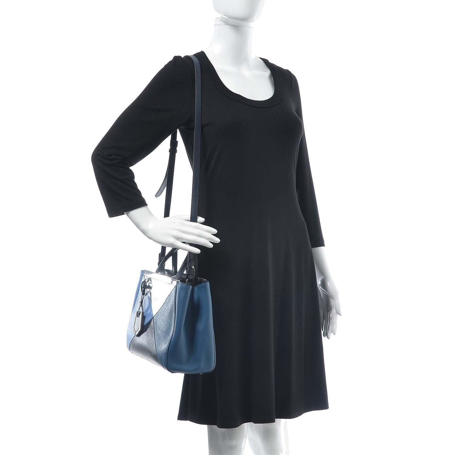 Fendi Vitello Elite Calfskin Colorblock Petite 2Jours Tote Blue Multicolor 2 of 8