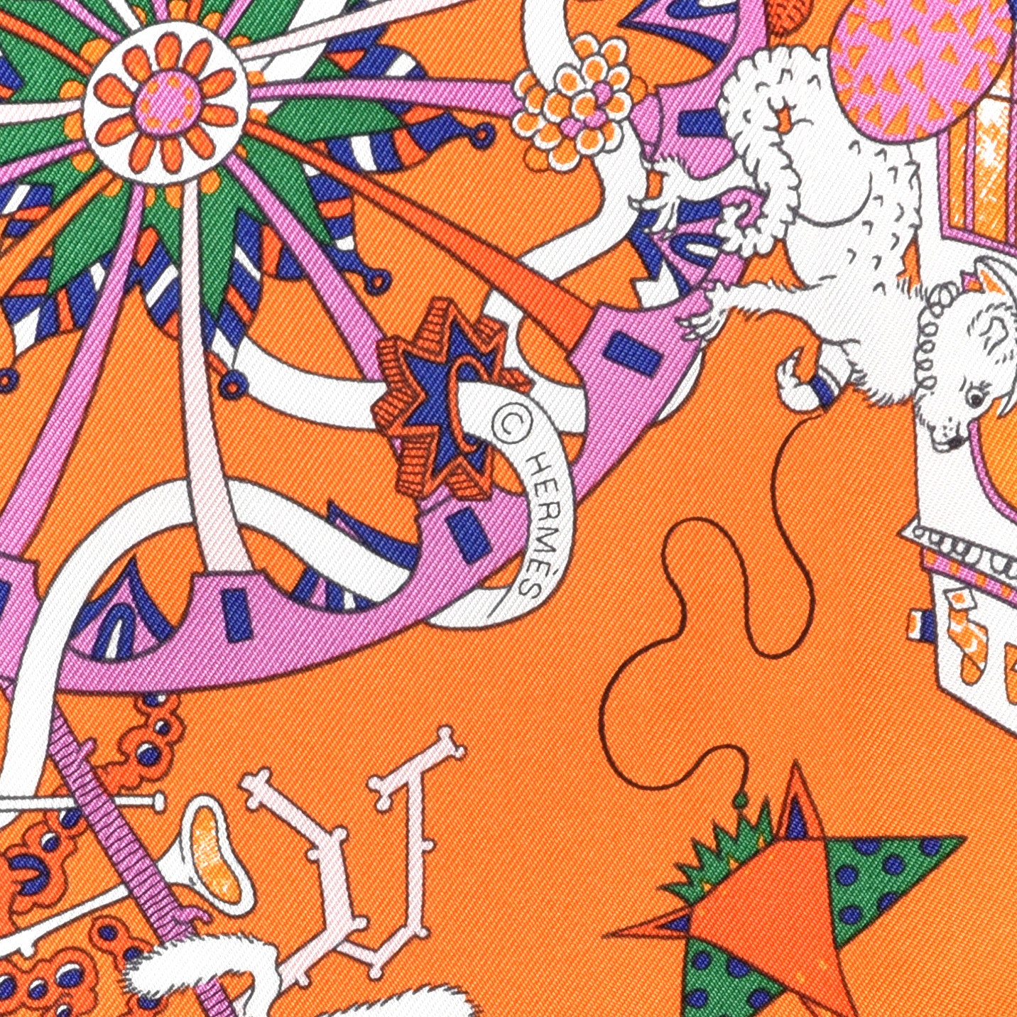 Hermes Silk La Folle Parade Scarf 90 Orange White Mauve 5 of 7