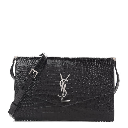 Saint Laurent Calfskin Crocodile Embossed Monogram Uptown Crossbody Black 1 of 10