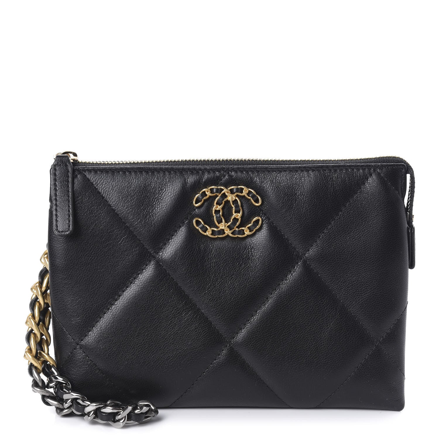 Chanel Shiny Goatskin Quilted Small Chanel 19 Pouch With Handle Black 1 of 11