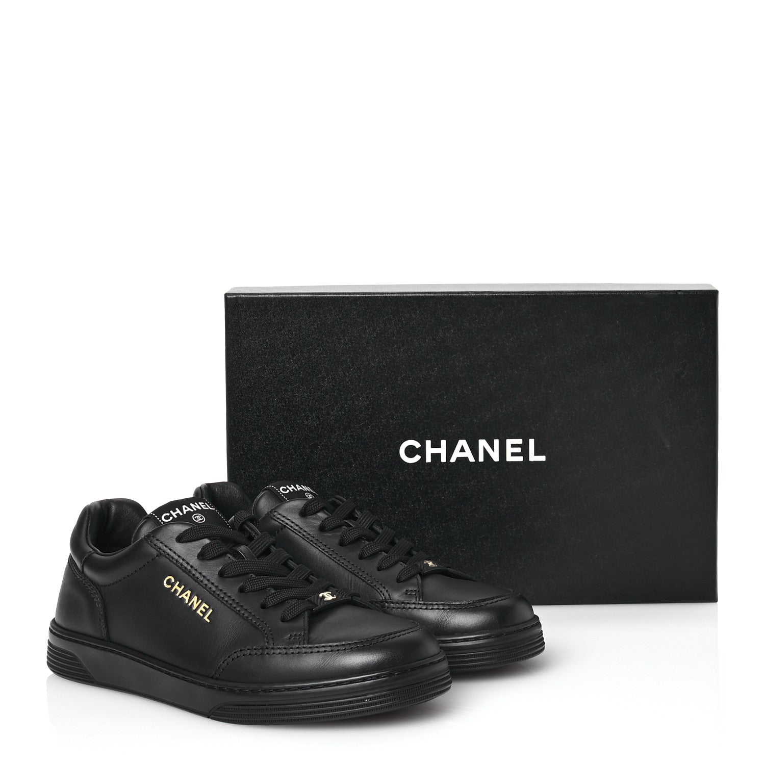 Chanel Calfskin Womens CC Logo Sneakers 38.5 Black 10 of 10
