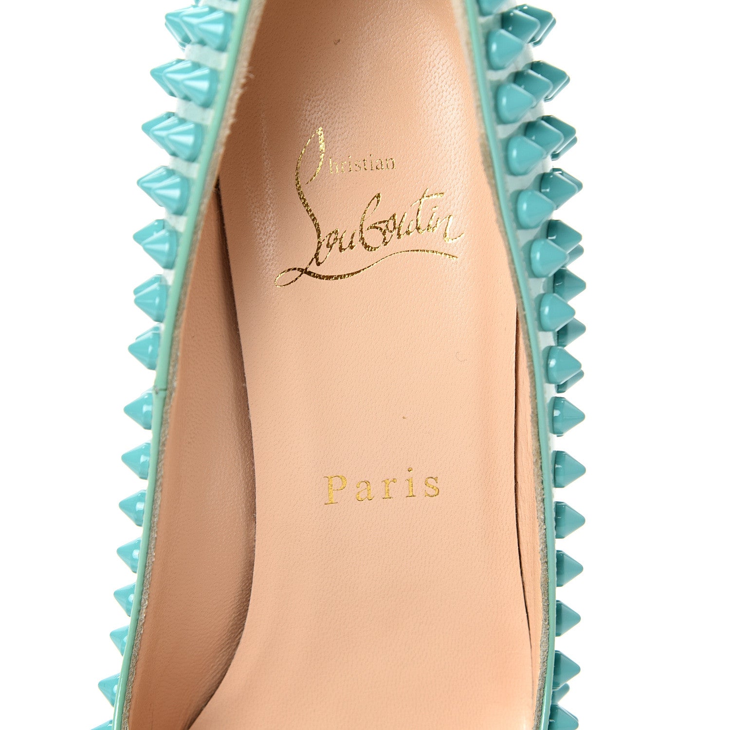 Christian Louboutin Patent Pigalle Spikes 100 Pumps 35 Aquamarine 6 of 10