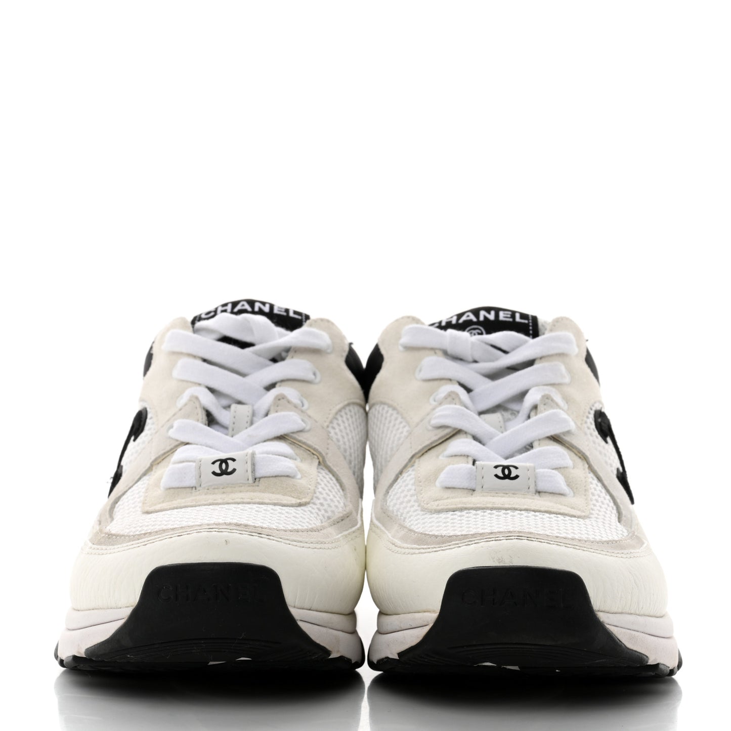 Mesh Suede Calfskin Grained Calfskin Womens CC Sneakers 37.5 White Black