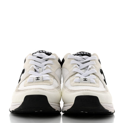 Chanel Mesh Suede Calfskin Grained Calfskin Womens CC Sneakers 37.5 White Black 2 of 8