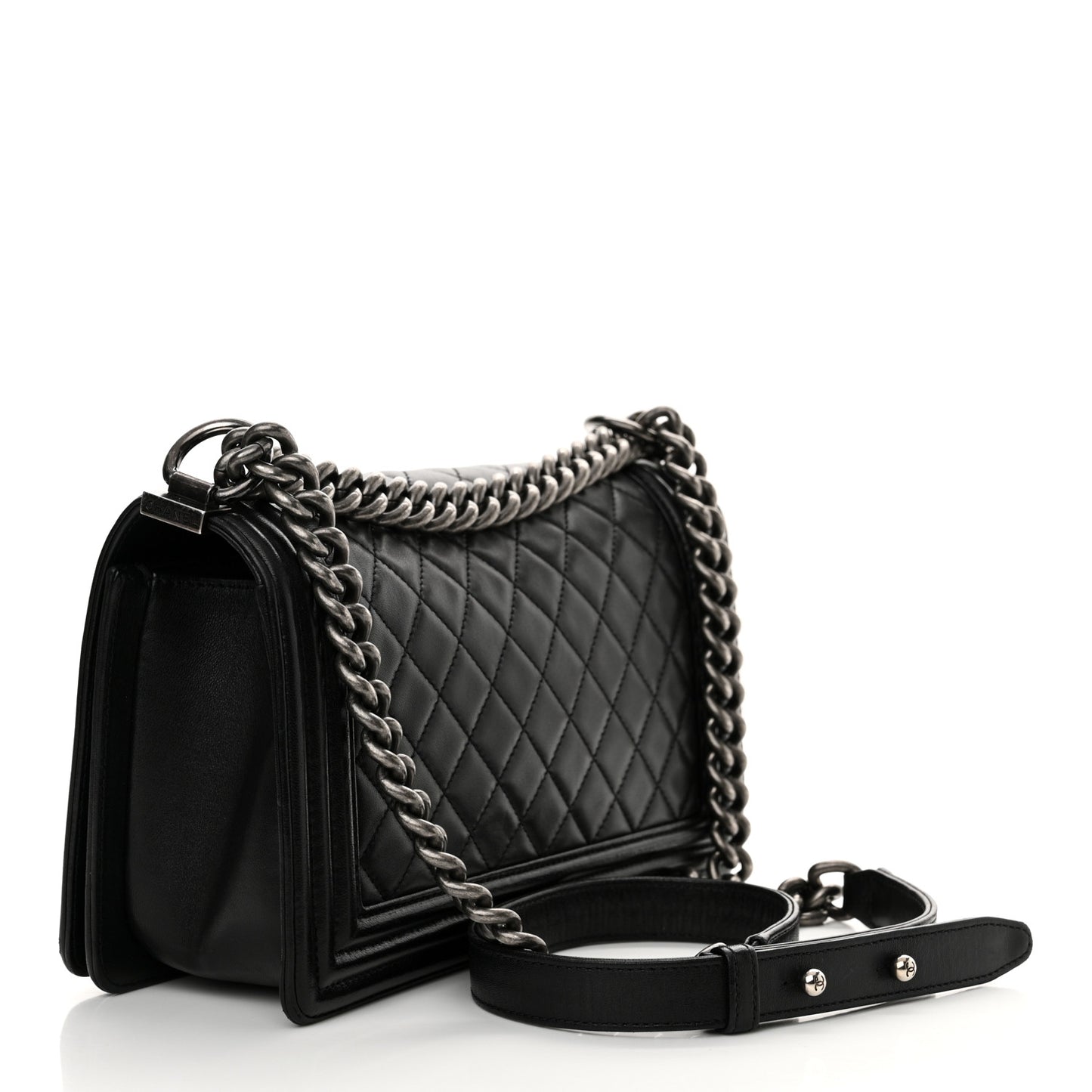 Lambskin Quilted Medium Boy Flap Black
