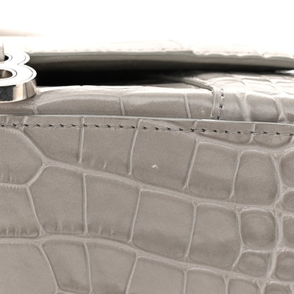 Balenciaga Shiny Calfskin Crocodile Embossed Small Hourglass Top Handle Bag Steel Grey 12 of 13