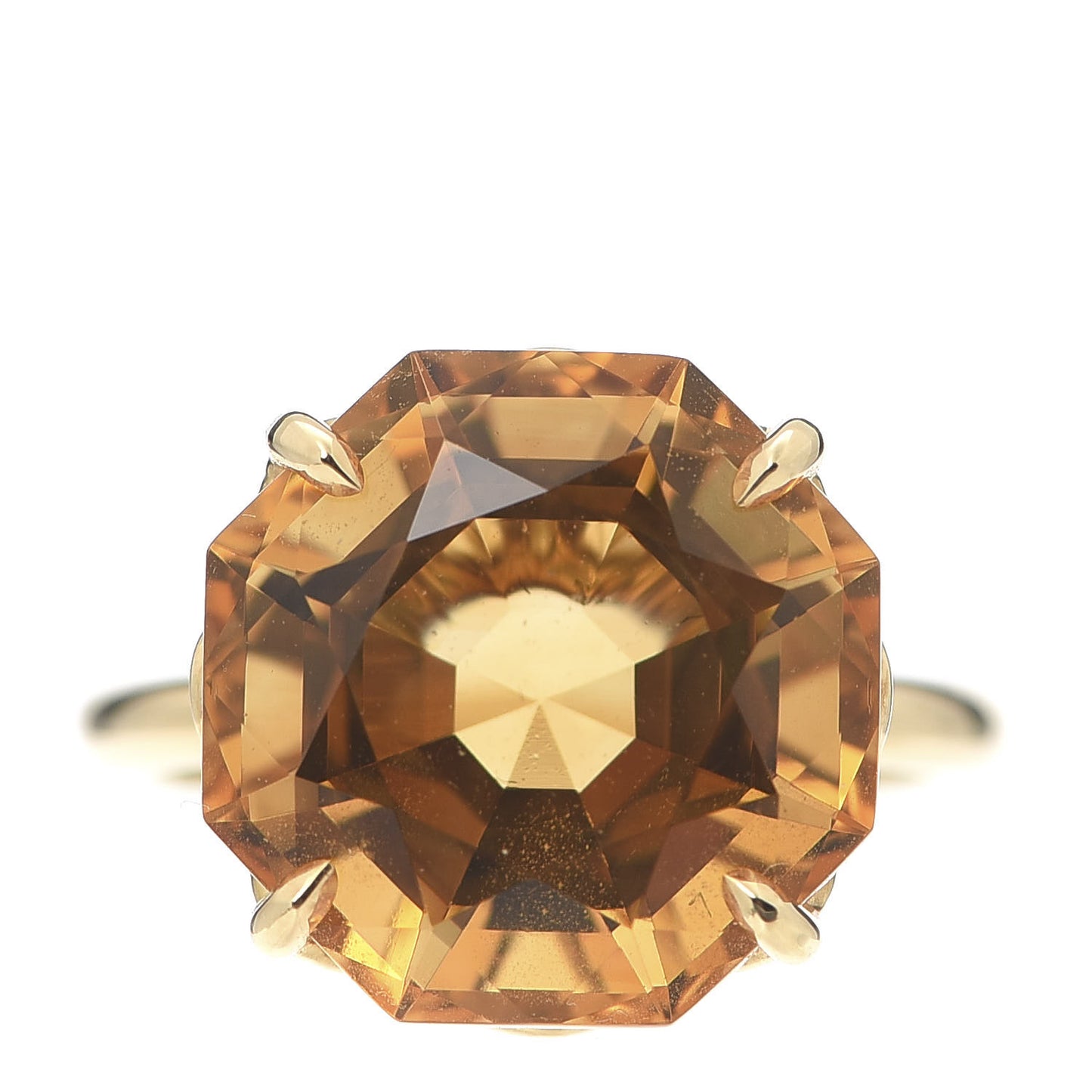 18K Yellow Gold Citrine Octagonal Sparklers Cocktail Ring 49 5