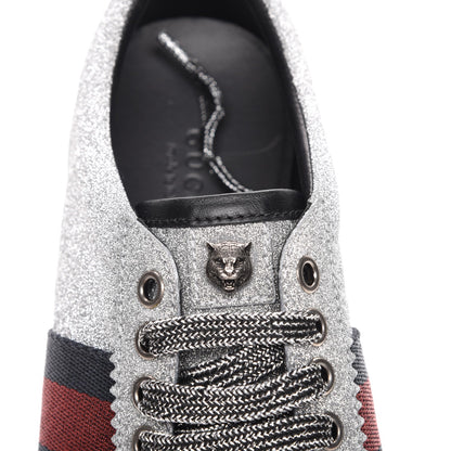 Gucci Glitter Fabric Studded Web Sneakers 38.5 Silver 8 of 12