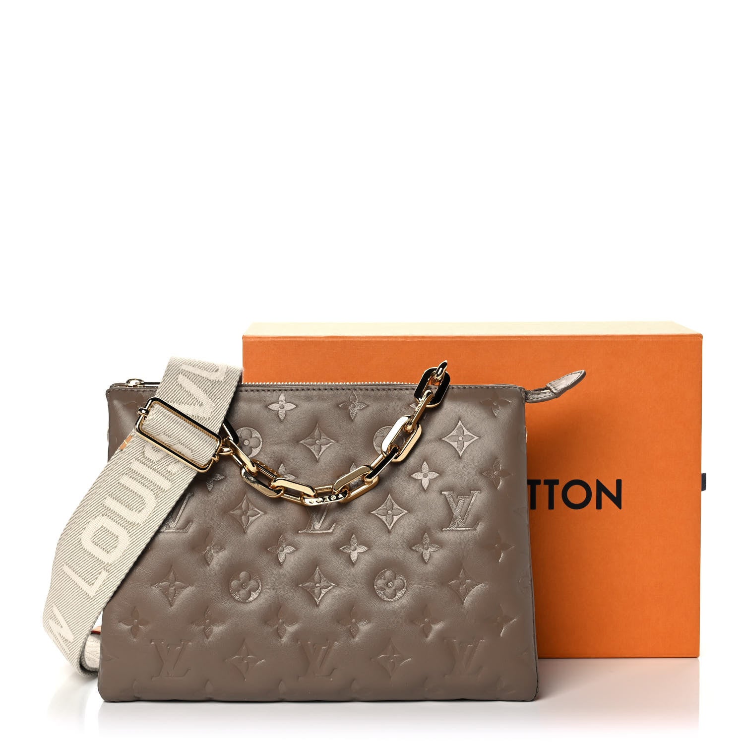 Louis Vuitton Lambskin Embossed Monogram Coussin PM Taupe 10 of 10