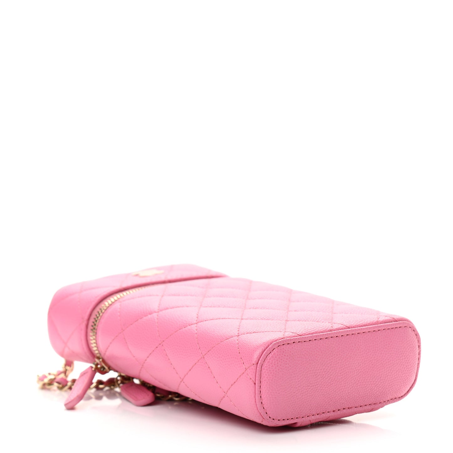 Caviar Quilted Phone Holder With Chain Pink
