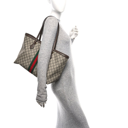Gucci GG Supreme Monogram Textured Calfskin Web Medium Ophidia Shopping Tote Beige Ebony New Acero 2 of 12