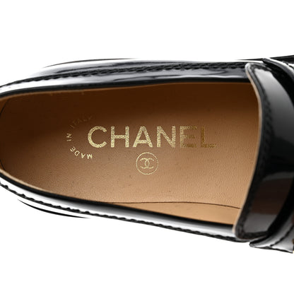Chanel Shiny Calfskin Logo Loafers 36 Black 7 of 9