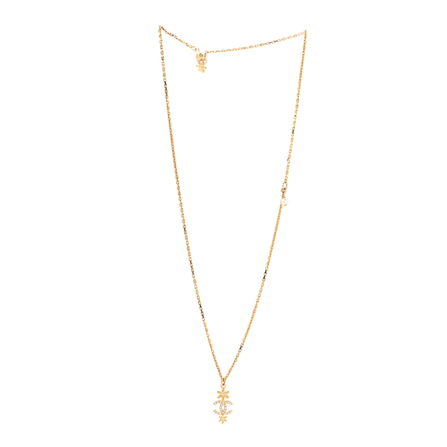 Chanel Crystal CC Flower Necklace Gold 3 of 7