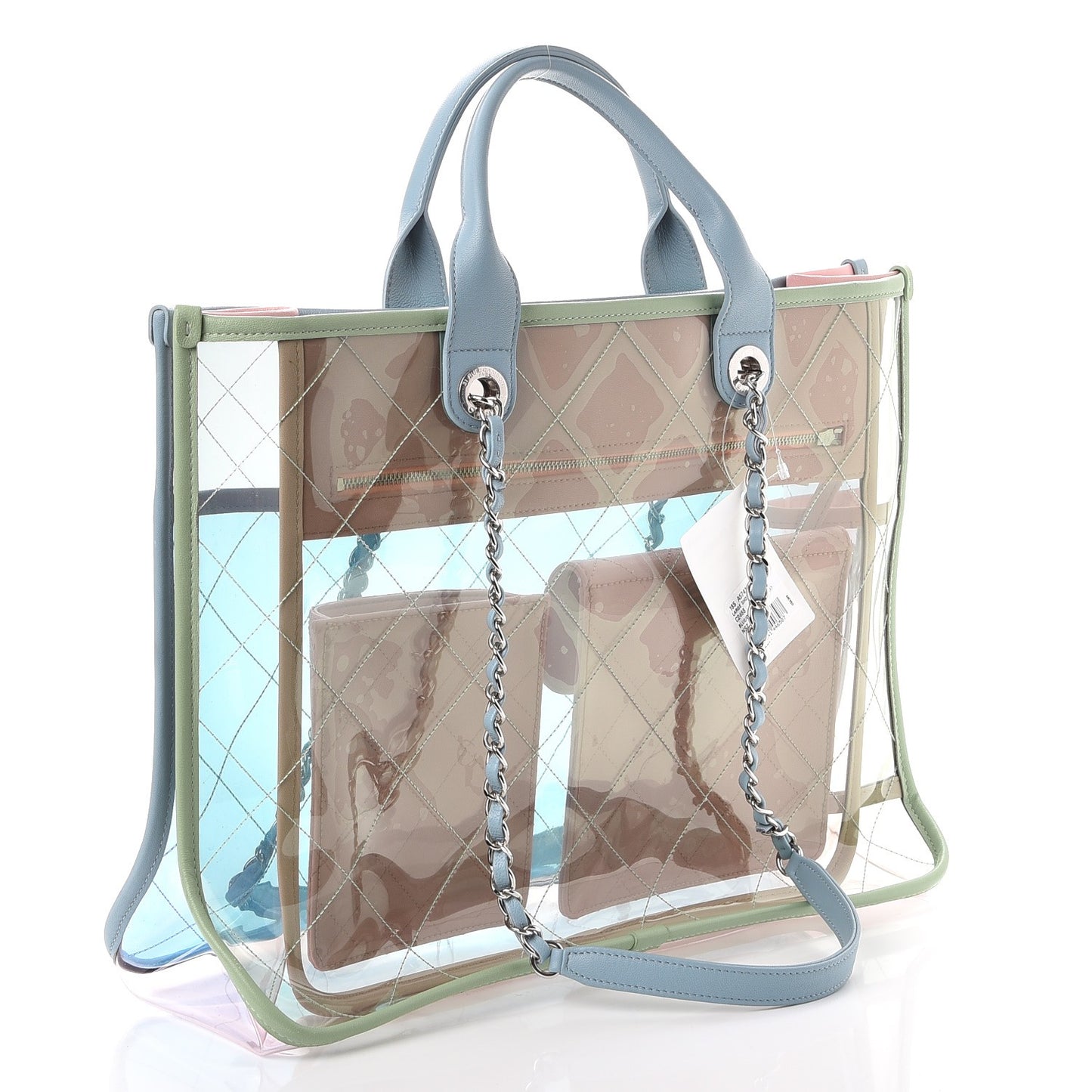Lambskin PVC Quilted Medium Coco Splash Shopping Bag Blue Green Pink