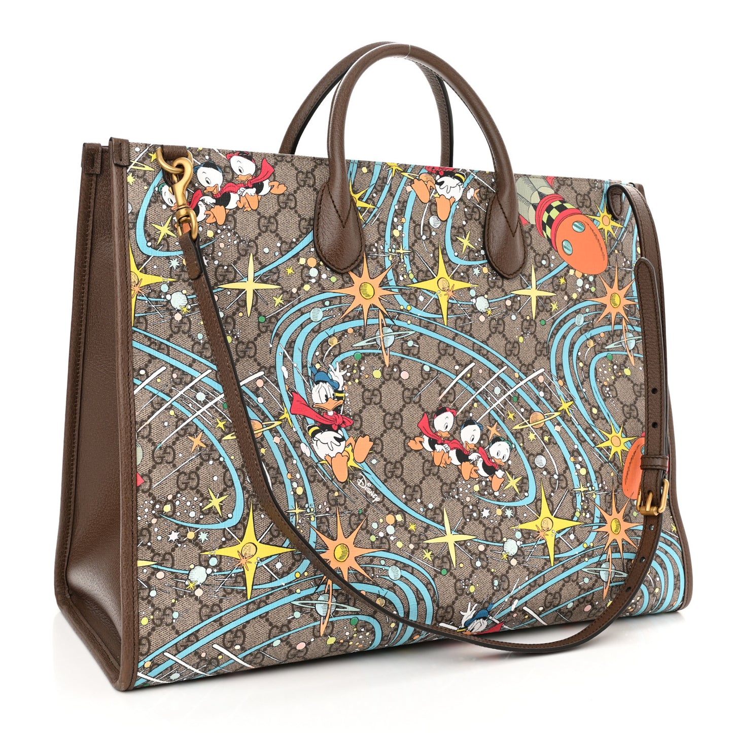 X DISNEY GG Supreme Monogram Donald Duck Retro Interlocking G Shopping Tote Beige Multicolor New Acero