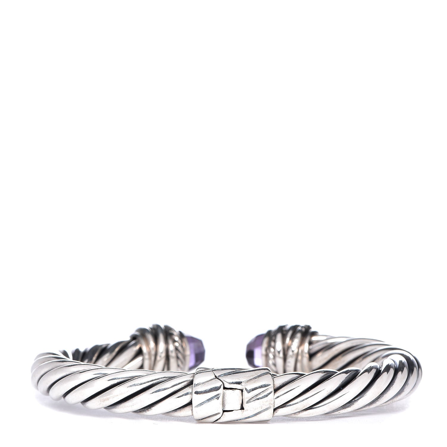 David Yurman Sterling Silver Diamond Amethyst 7mm Cable Crossover Bracelet 3 of 4