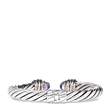 David Yurman Sterling Silver Diamond Amethyst 7mm Cable Crossover Bracelet 3 of 4