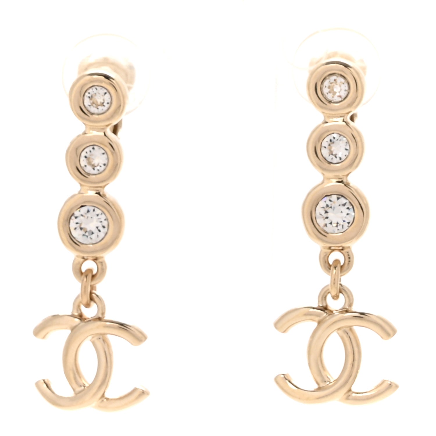Chanel Crystal CC Drop Clip On Earrings Gold 1 of 5