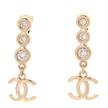 Chanel Crystal CC Drop Clip On Earrings Gold 1 of 5