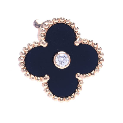 Van Cleef & Arpels 18K Rose Gold Diamond Black Onyx Vintage Alhambra Earrings 6 of 7