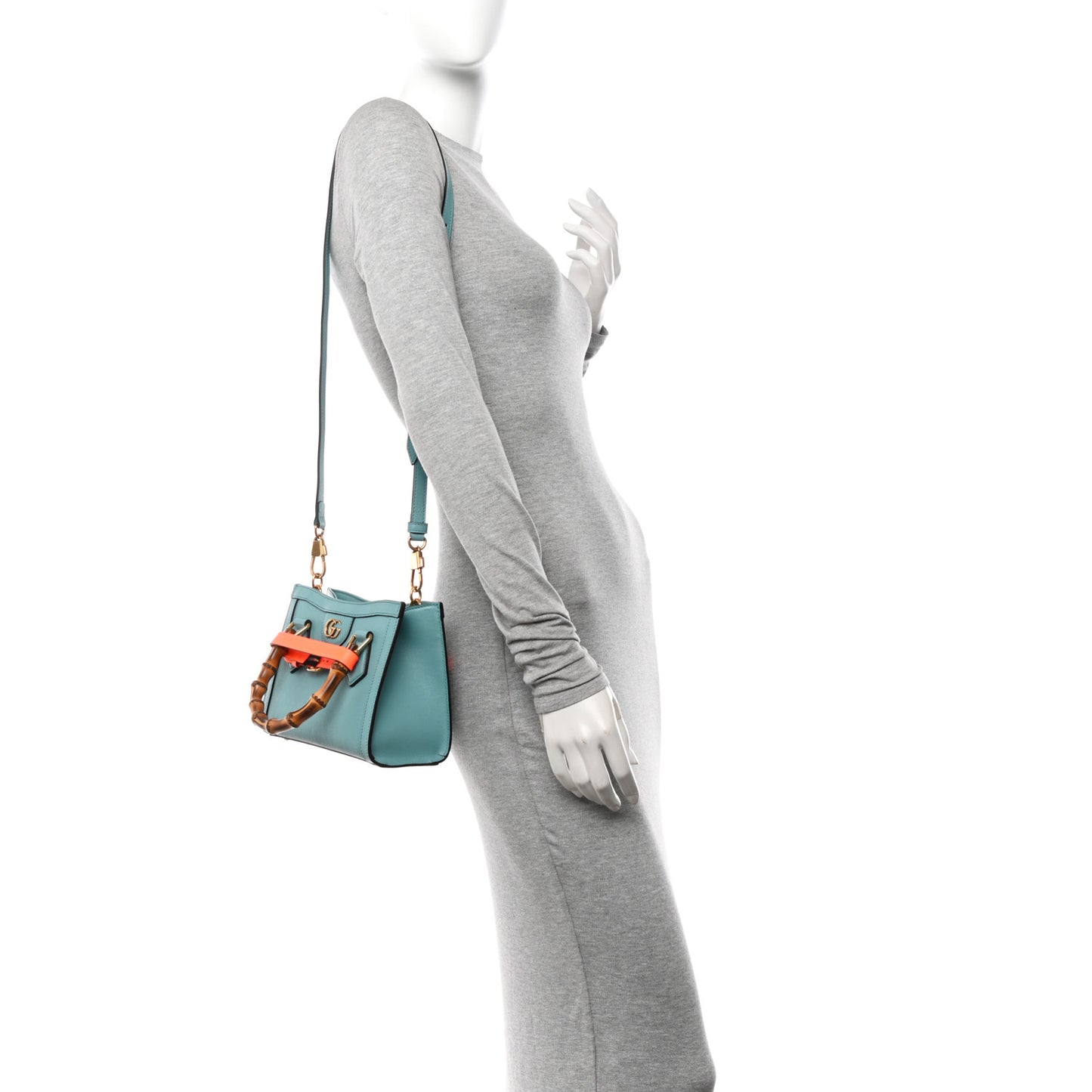 Wonka Grain Calfskin Mini Diana Tote Bag Dusty Azure Orange Fluo