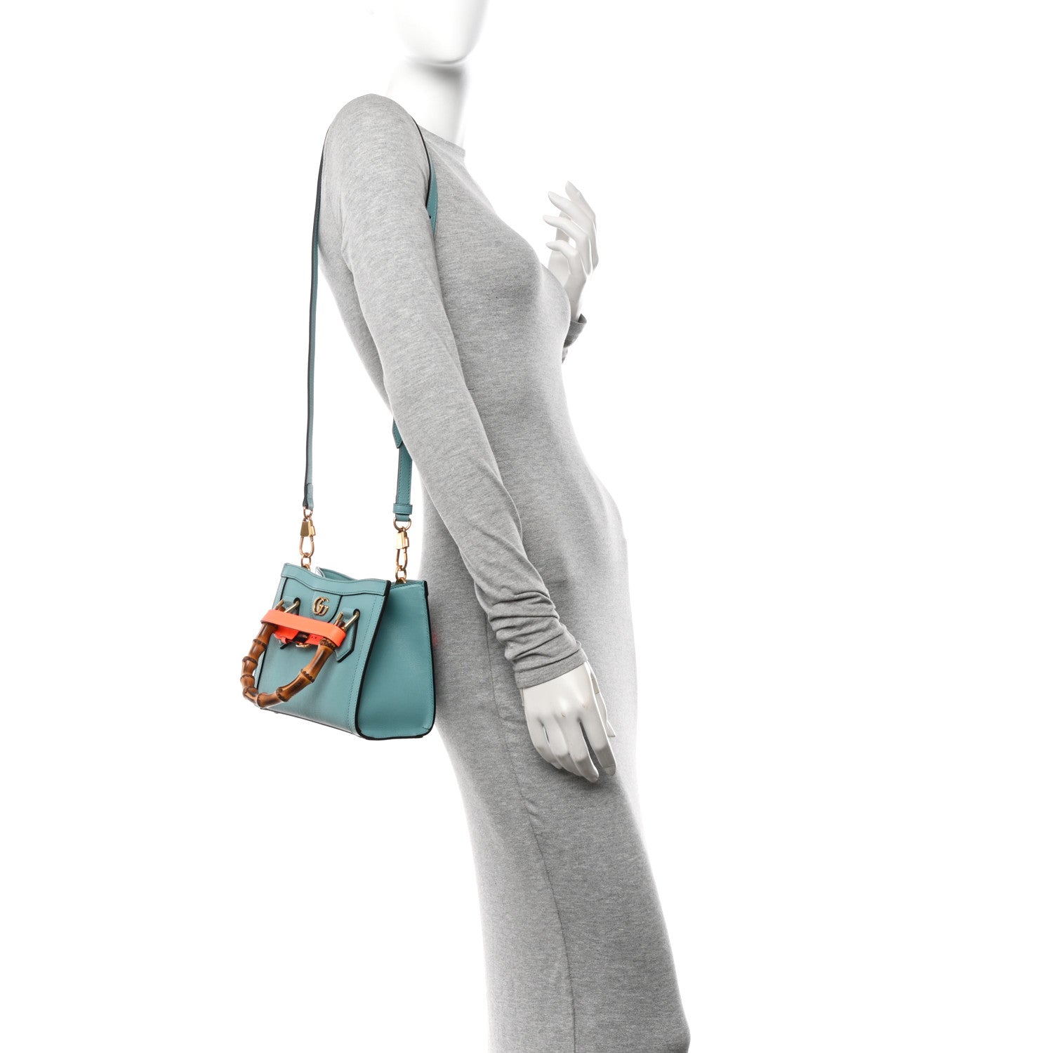 Gucci Wonka Grain Calfskin Mini Diana Tote Bag Dusty Azure Orange Fluo 2 of 10
